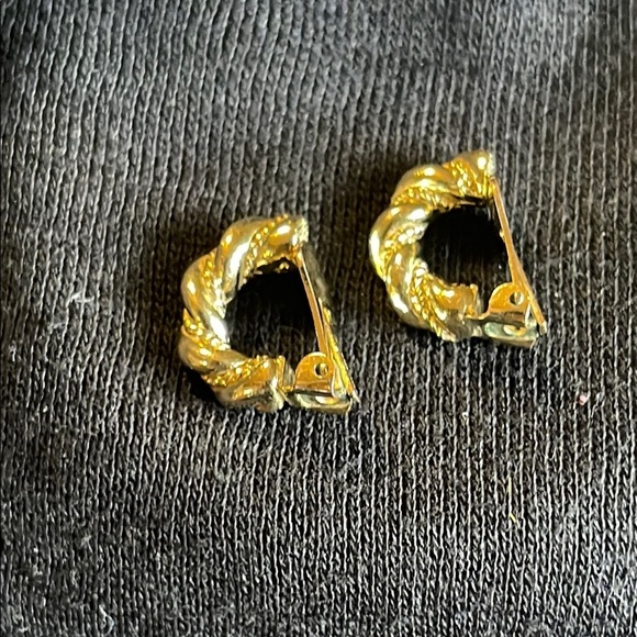Vintage Christian Dior Gold Twisted Hoop Earrings - Picture 2 of 12